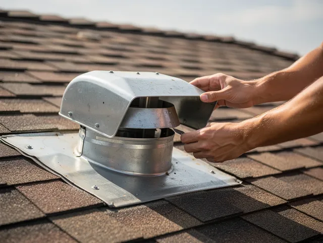 Monrovia Dryer Vent Cleaning certified technician safely cleaning a roof-mounted dryer vent in Monrovia