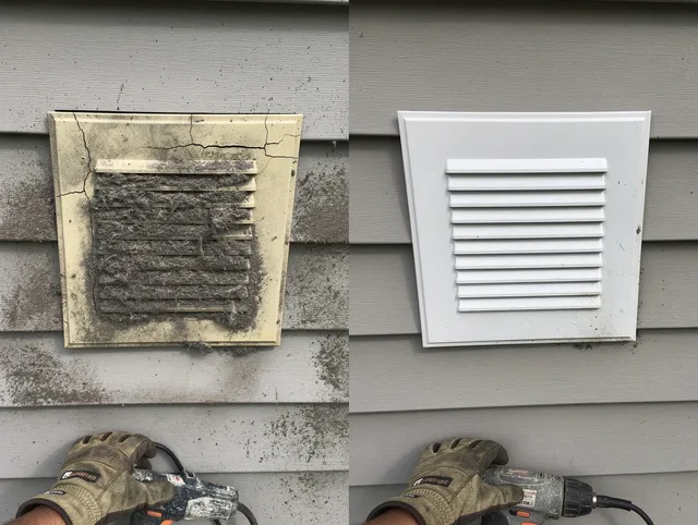 Monrovia Dryer Vent Cleaning technician installing high-quality dryer vent cover at a residential property in Monrovia