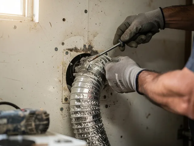 Monrovia Dryer Vent Cleaning technician performing precise dryer vent hose installation in Monrovia